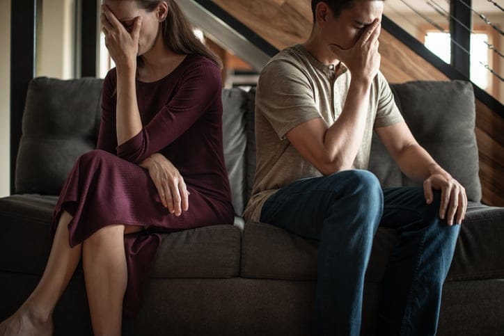 Couple arguing having marriage problems. Domestic family problems, divorce.