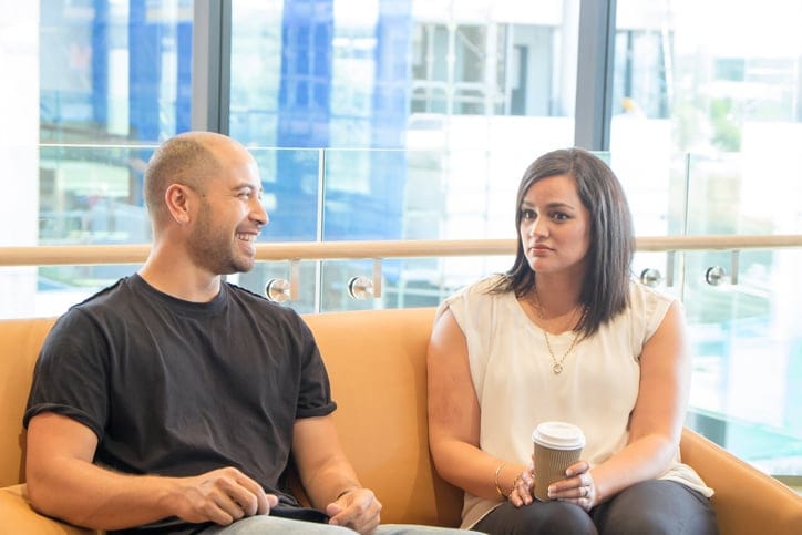 Awkward conversation among coworkers - man thinks he's funny, but the woman is shocked
