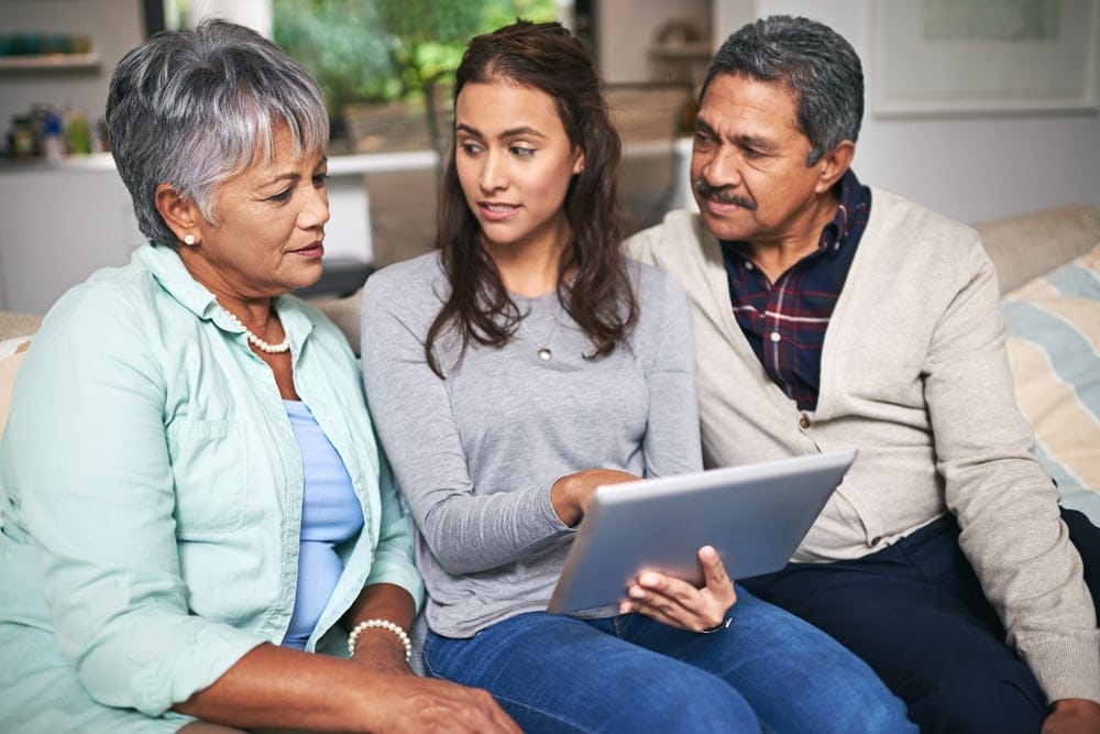 woman with her parents