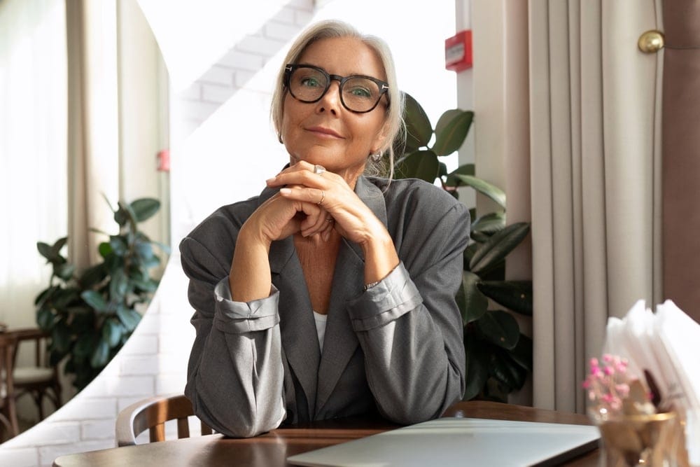Businesswoman in her office looking confident.