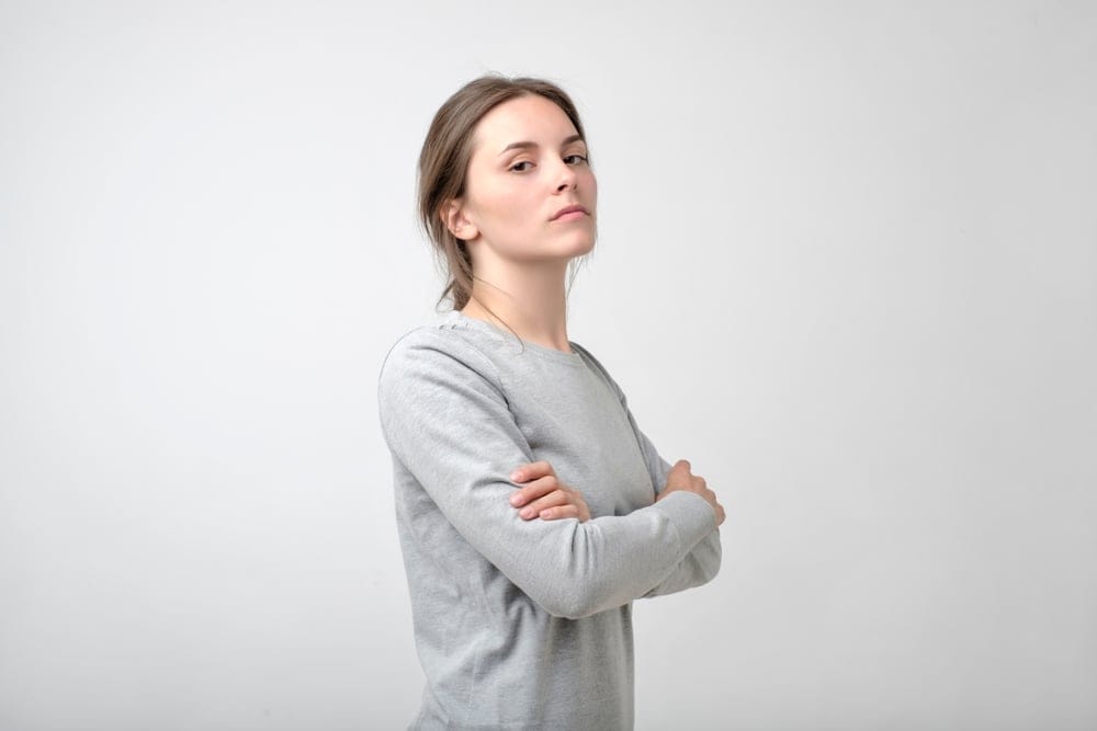 Young women who looks angry.