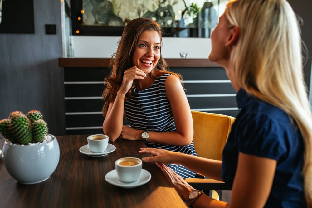 Friends catching up over coffee.