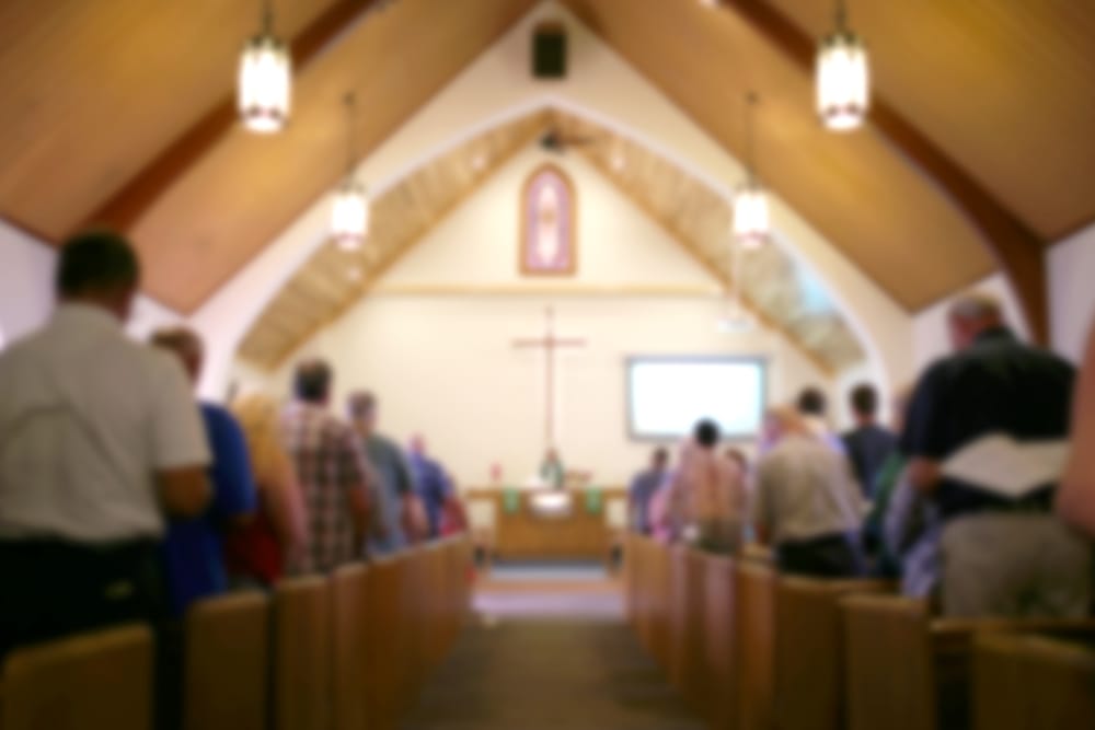 The inside of a church service.