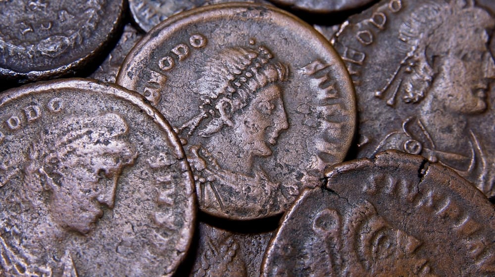 Ancient Roman bronze coins.