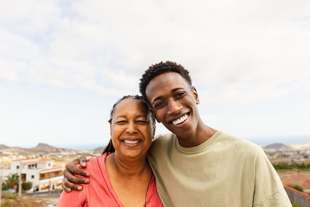 Teenage boy with his mother.