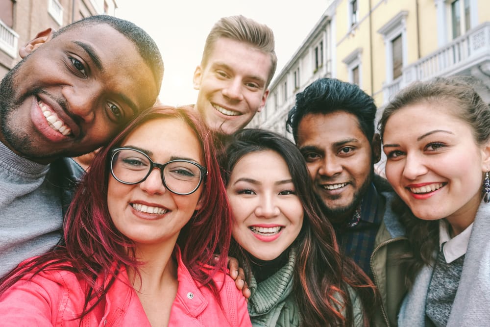 A group of friends taking a selfie.