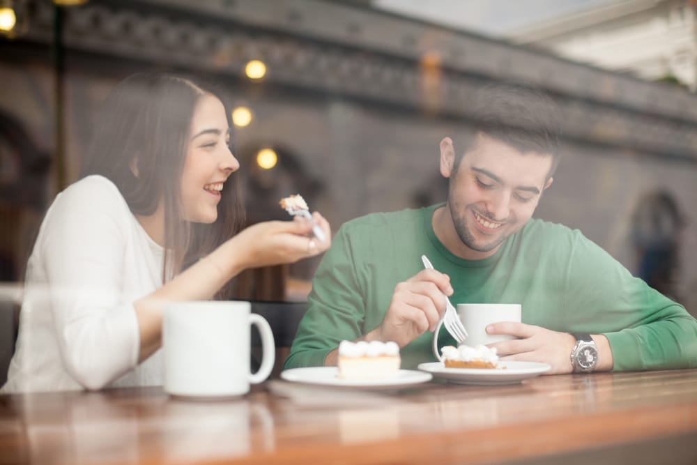 Young couple in a cafe.