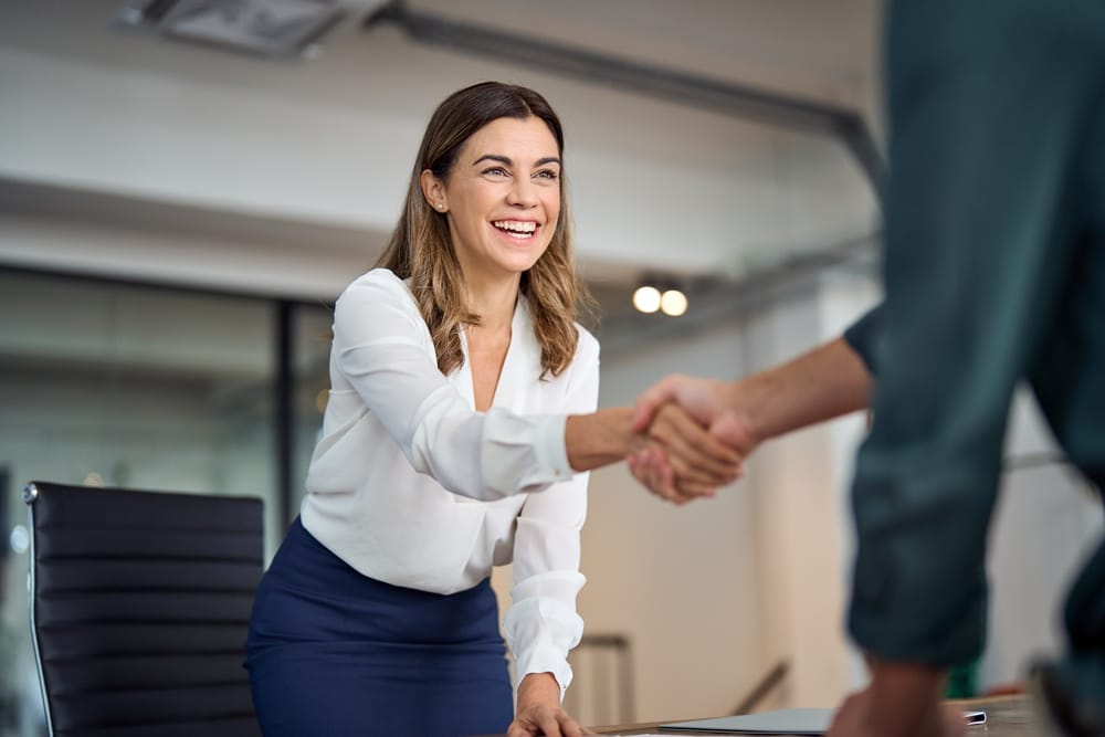 Woman smiling at work.
