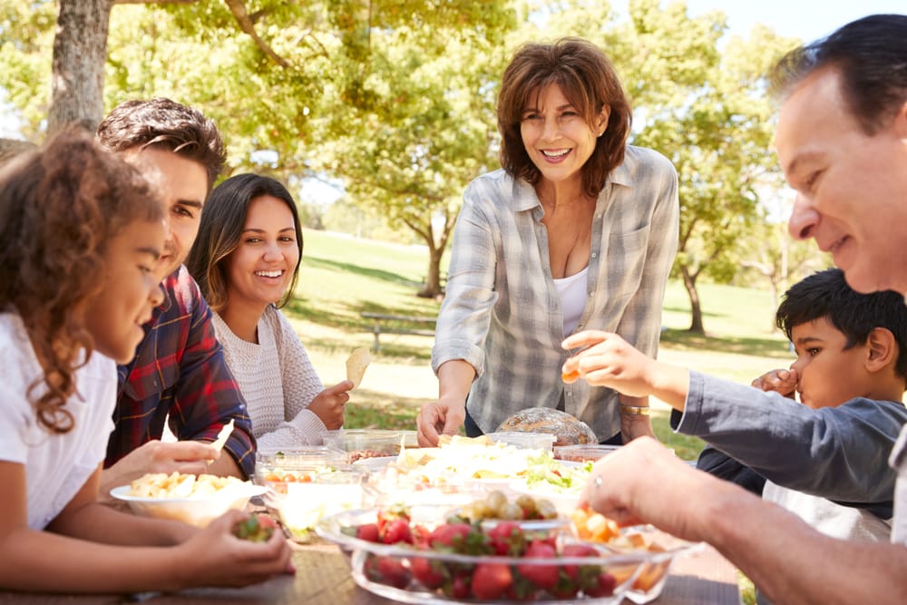 Family together on a picnic.