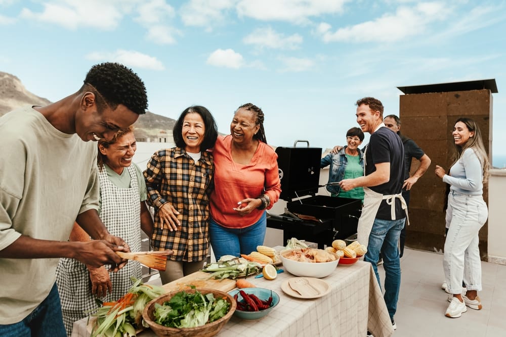Friends enjoying a BBQ.