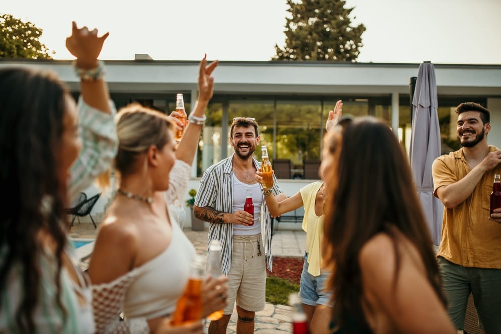 Group of friends at an outdoor gathering.