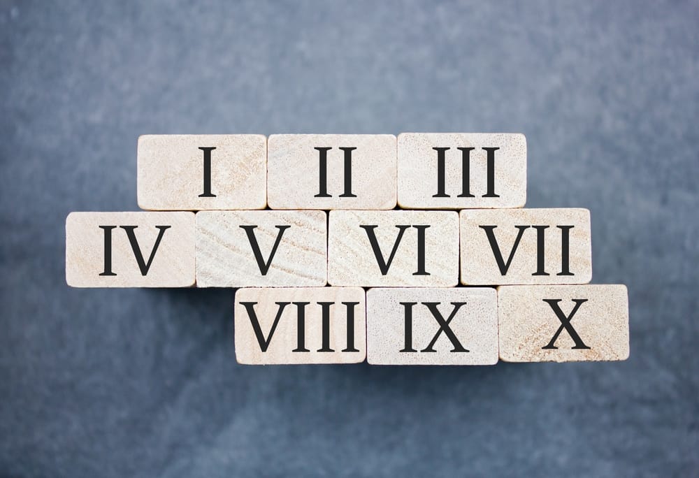 Roman,Numerals,On,Wooden,Blocks,From,I,To,X,,1