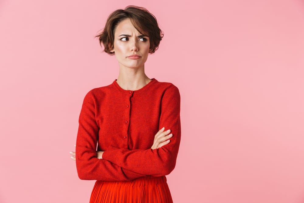 Woman wearing all red.