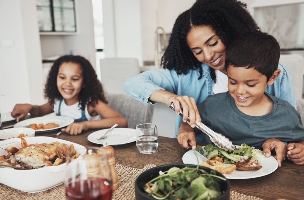 Mom with her children at lunch.