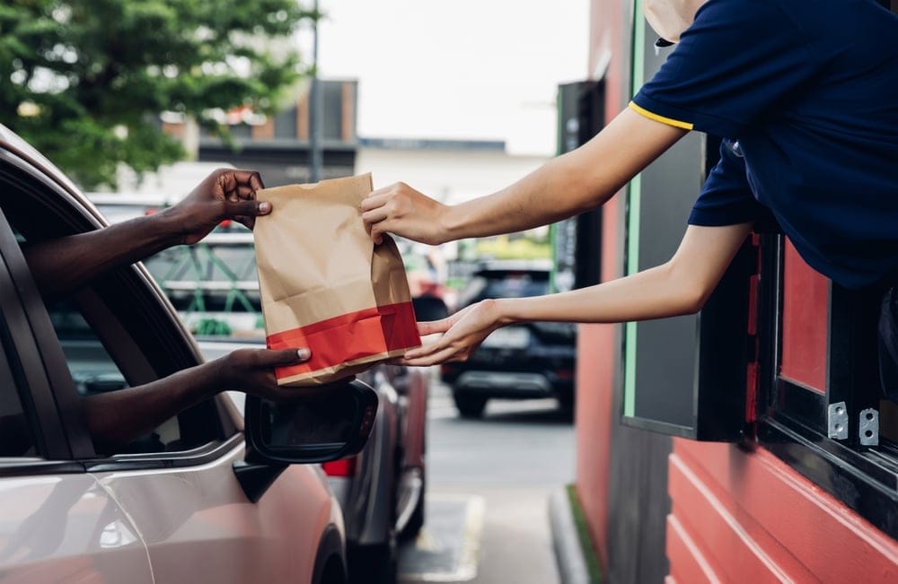 Fast food at a drive thru window.
