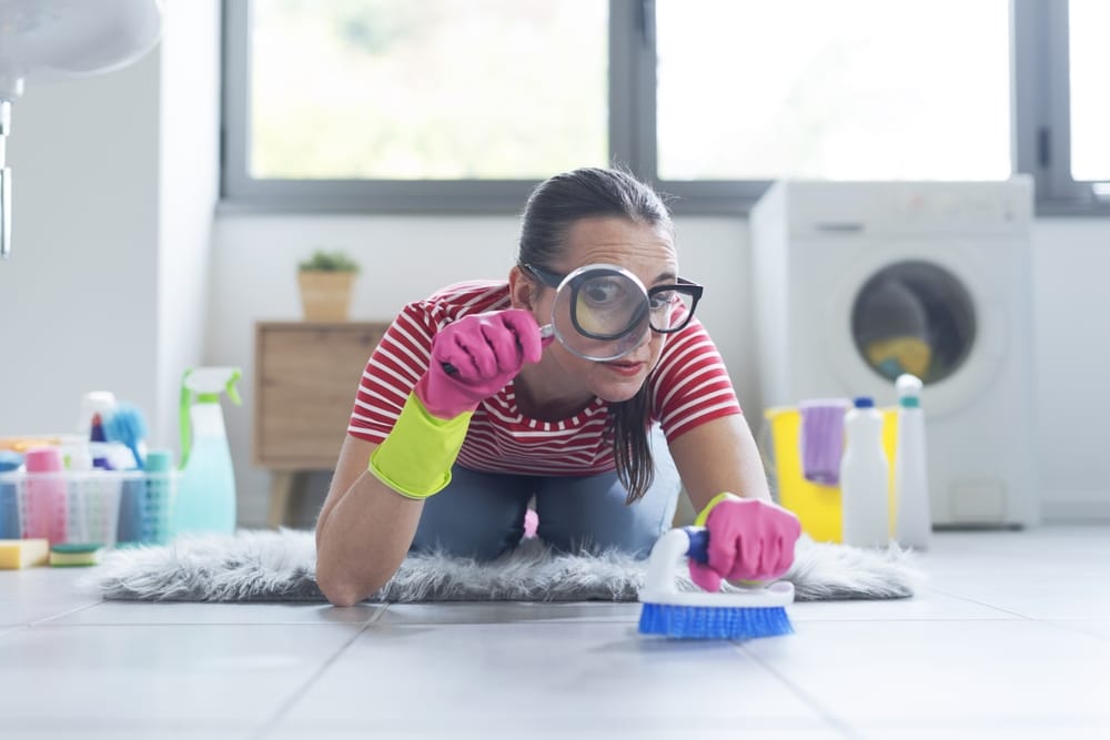 Woman cleaning her home's floors.