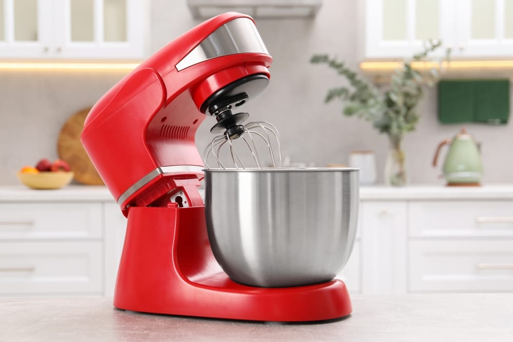 Modern red stand mixer.