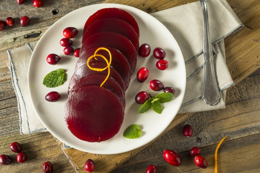A plate of cranberry sauce at Thanksgiving.