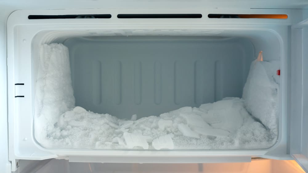Ice buildup in a refrigerator.