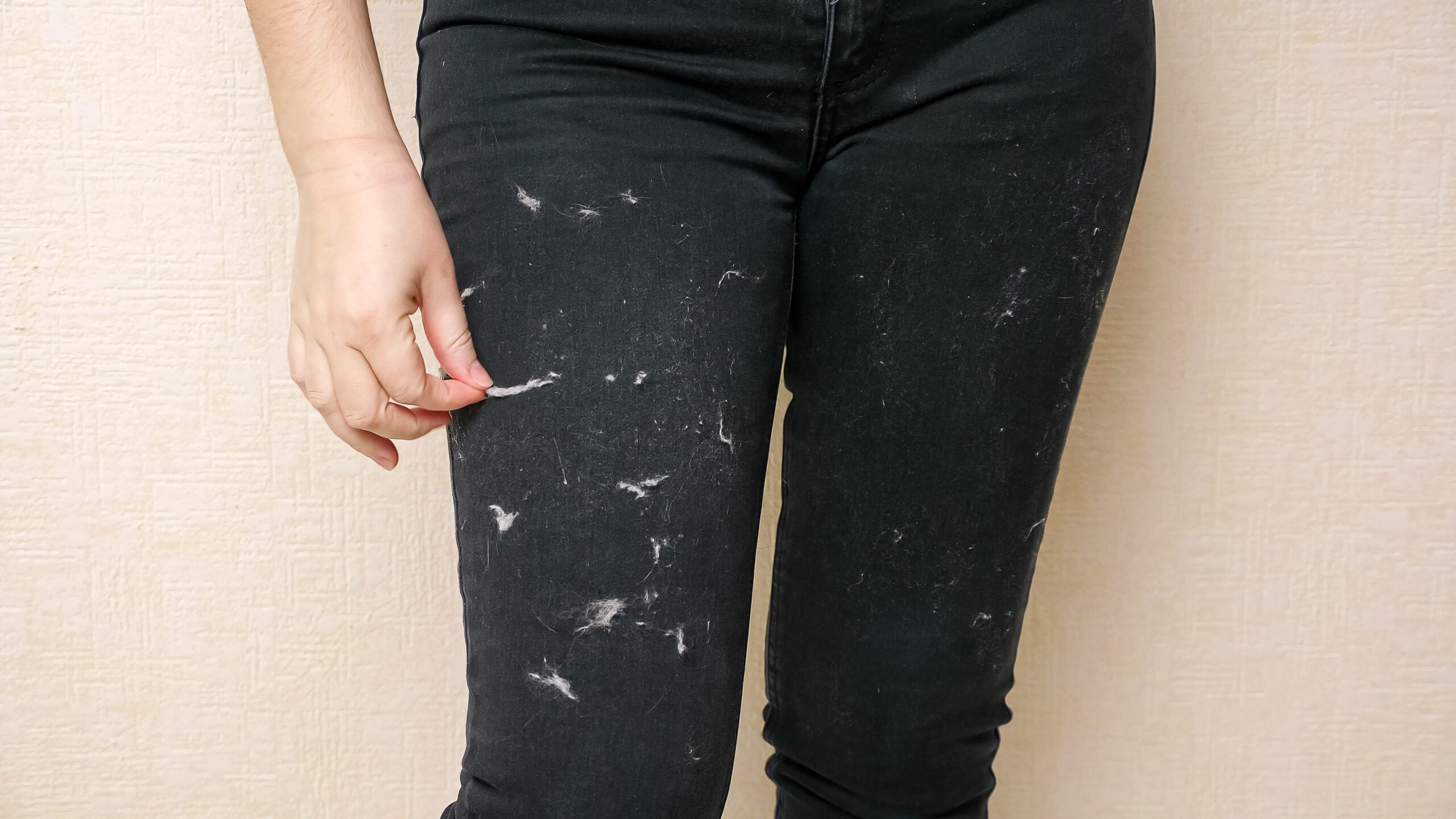 Woman wearing stained pants.