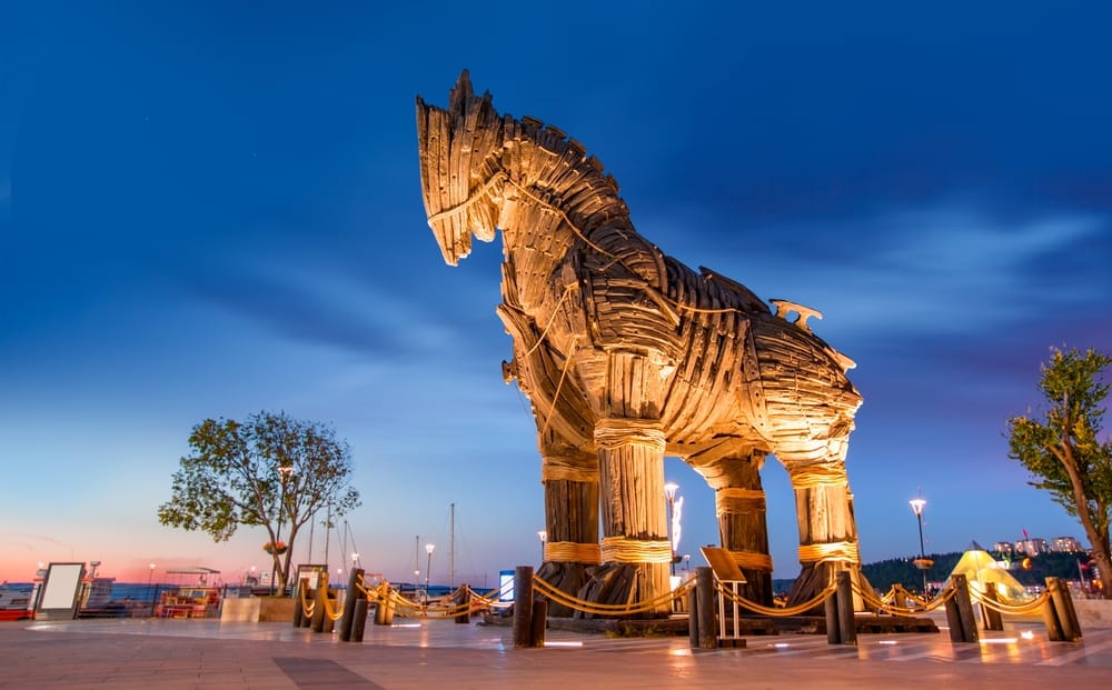 A Trojan horse at sunset.