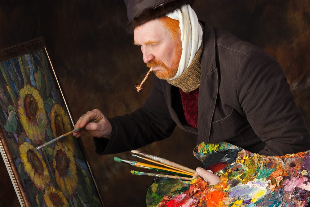 An artist with his art supplies.