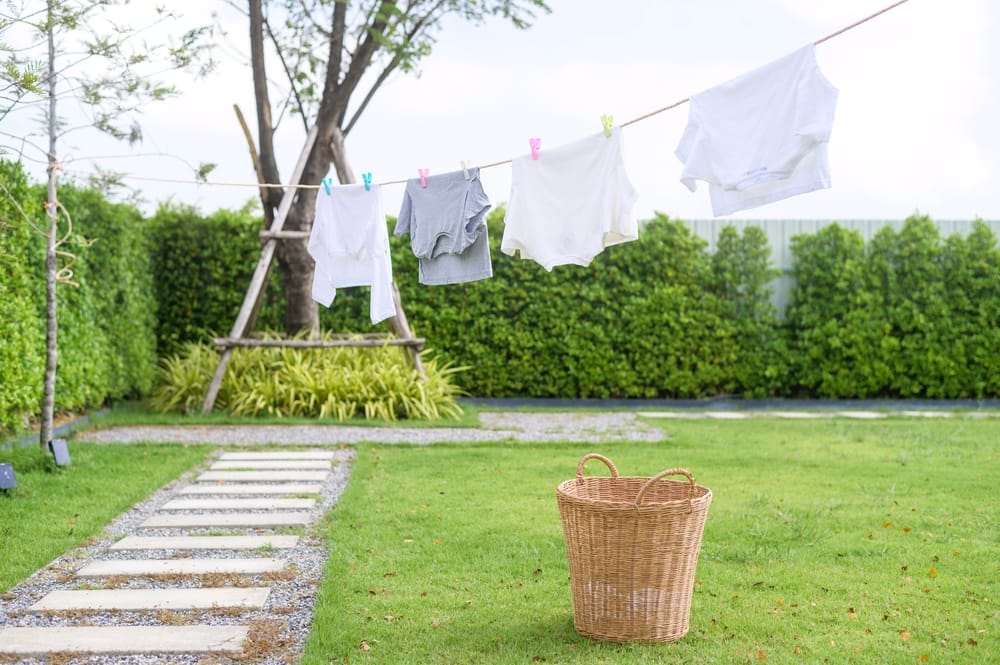 Clothes hanging on the line.