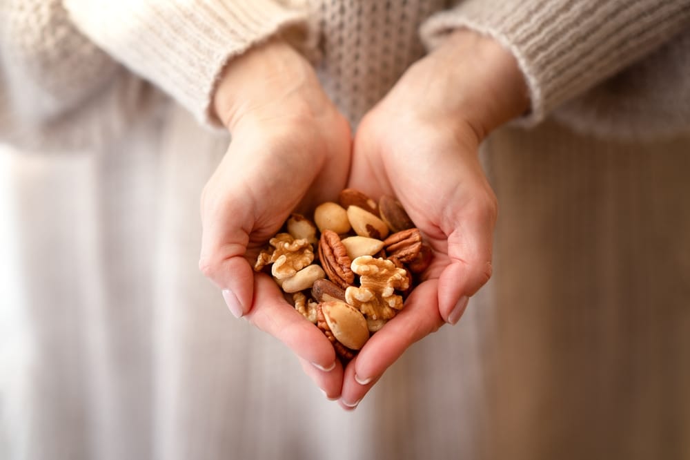 A handful of different kinds of nuts.