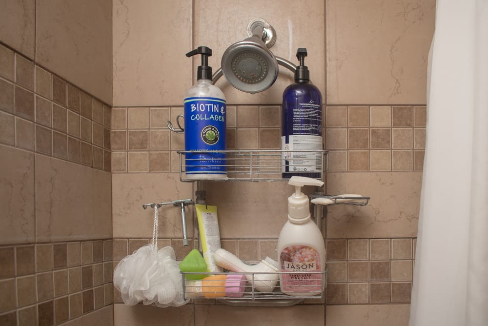Bath products in the shower.