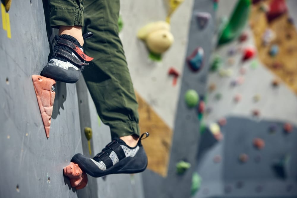 Rock climbing shoes.