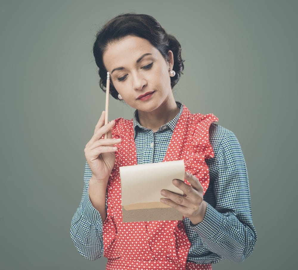 Woman checking her list.