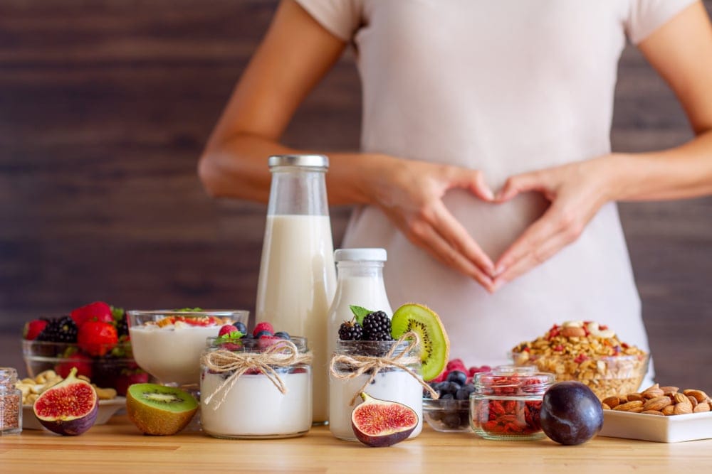 Dairy products on a table. 