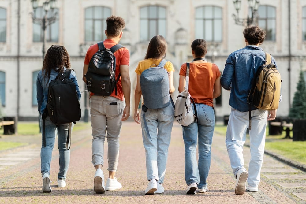Students walking on campus.