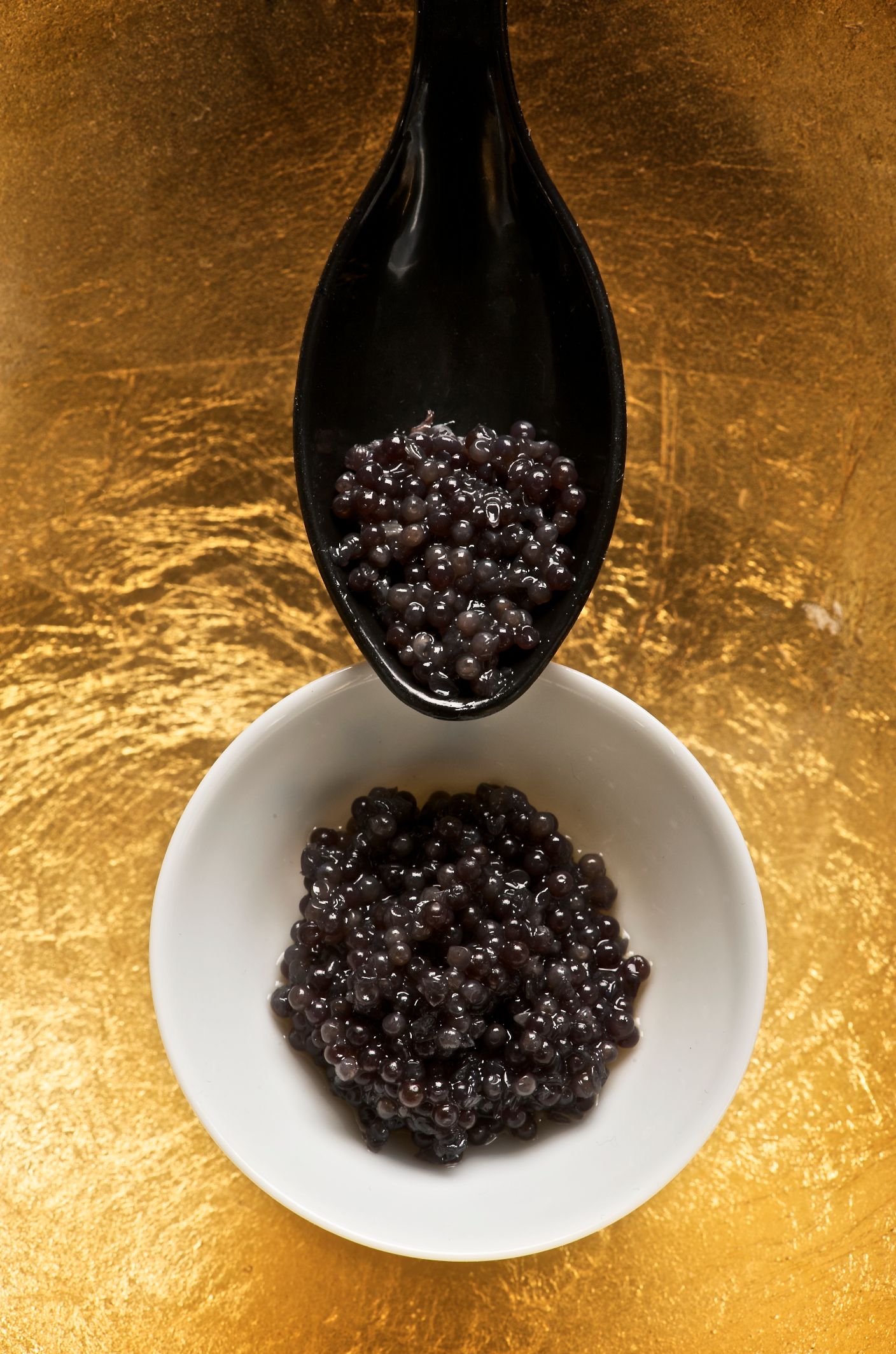 Beluga caviar with a spoon.