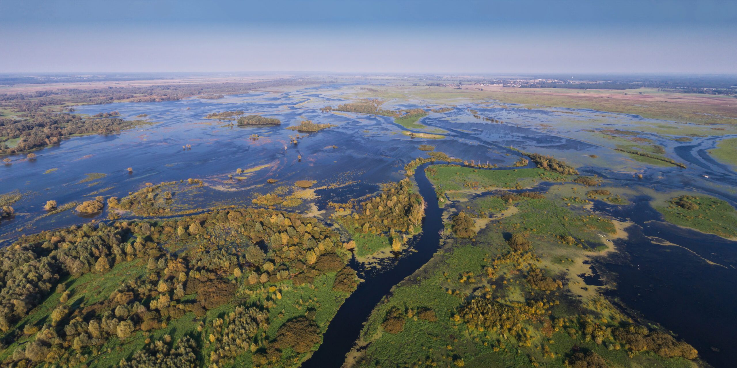 An arial view of wetlands.