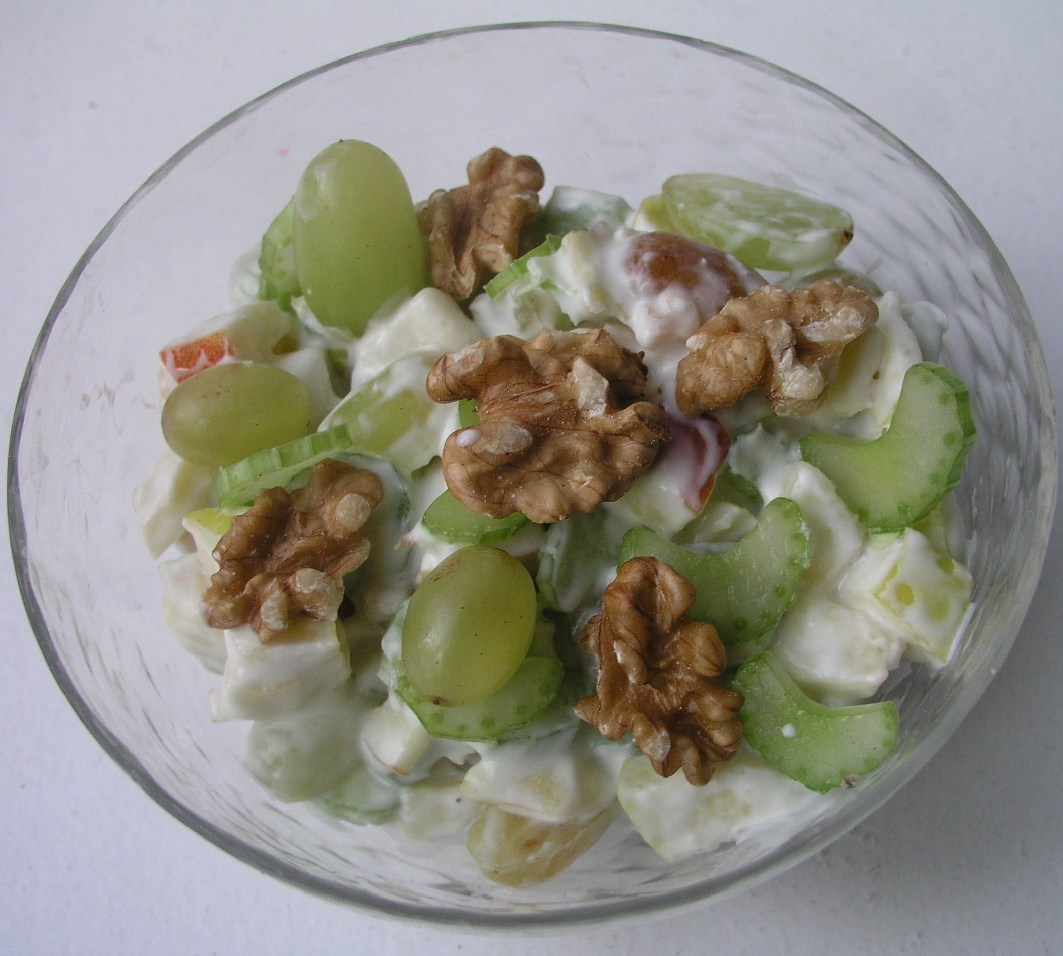 A bowl of Waldorf salad.