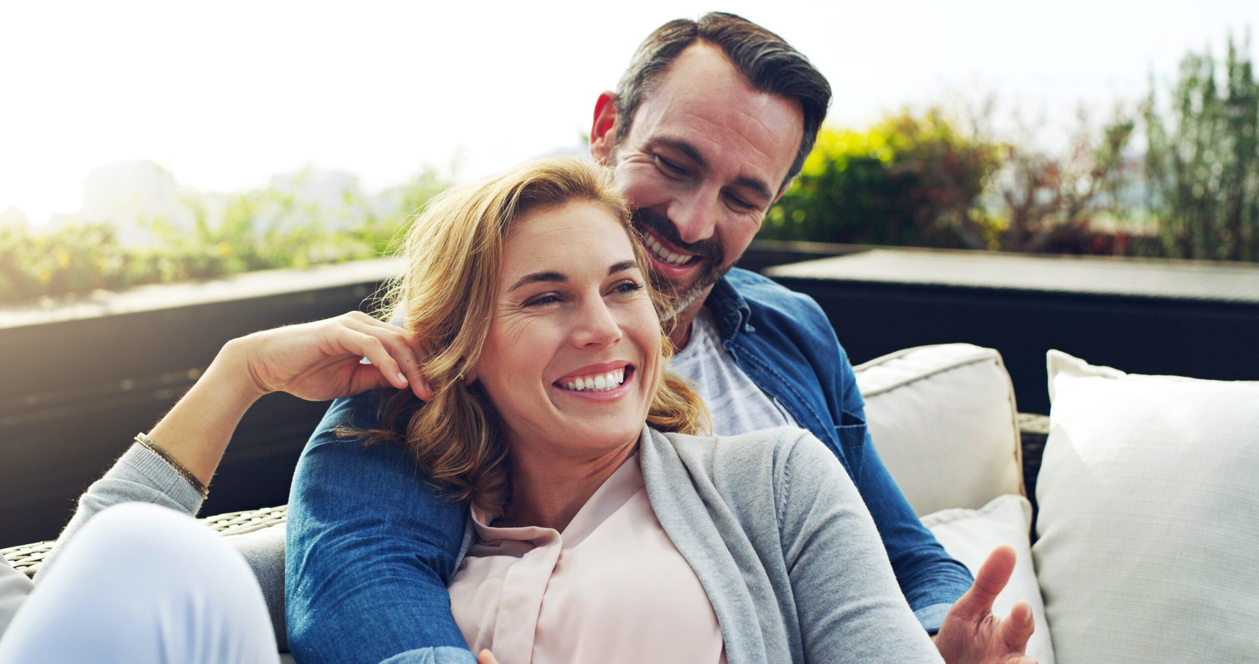 A happy couple enjoying outdoor time.