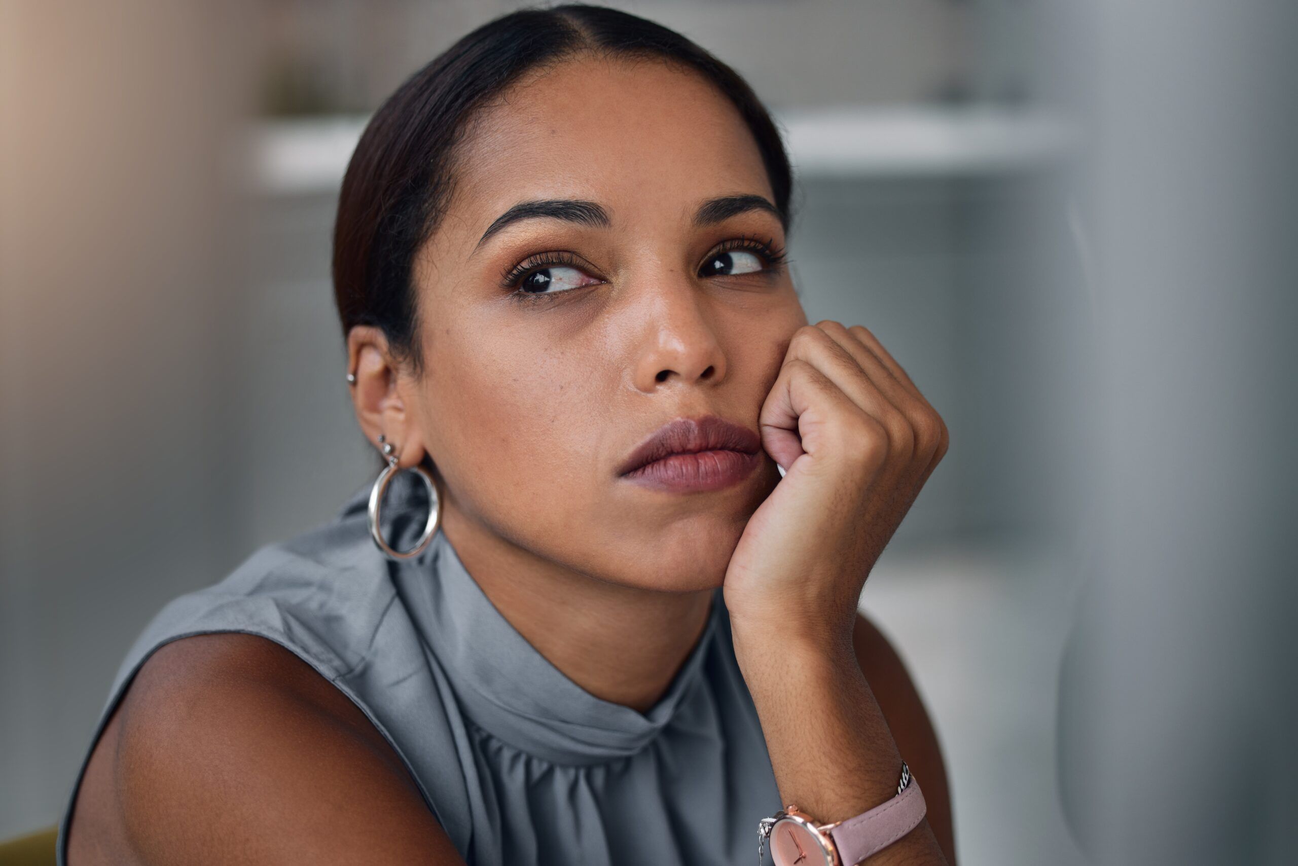 A slightly bored woman figuring out what she wants.