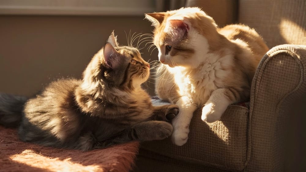 Two cute kittens playing. 