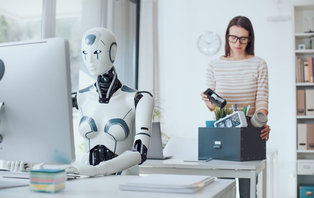 Artificial Intelligence Bot in the office replacing a woman