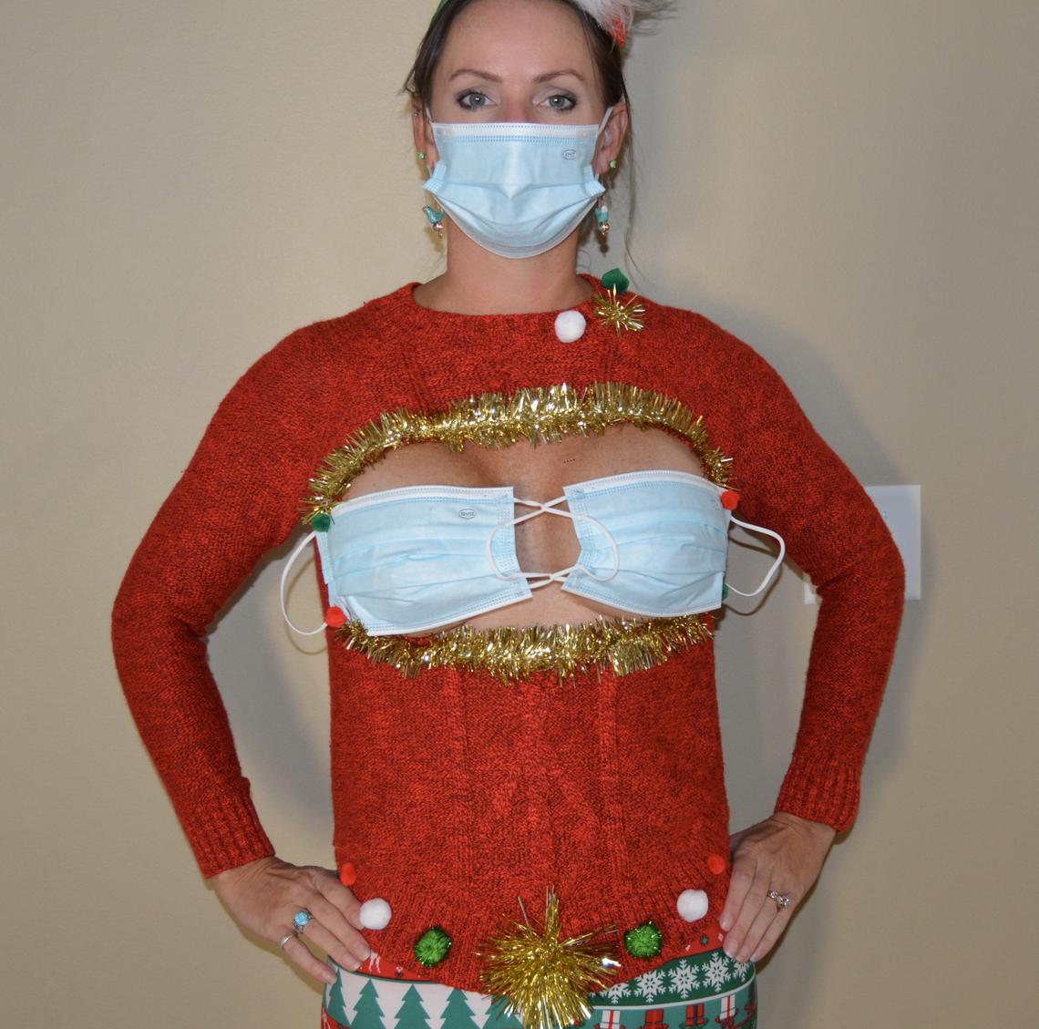 This Ugly Christmas Boob Mask Sweater Makes The Holidays Sexy And Safe
