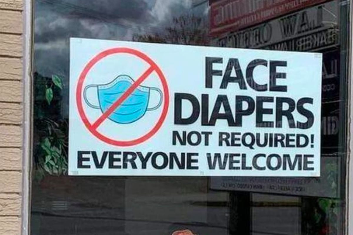 Anti-Mask Restaurant Owners Post Sign In Window Reading ‘Face Diapers Not Required’
