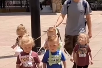 Dad Sparks Backlash For Using A Leash To Take His 5-Year-Old Quintuplets For A Walk