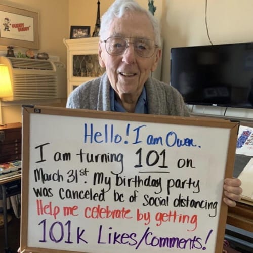 100-Year-Old Man Asks For 101,000 Likes On Twitter After His Birthday Party Was Canceled