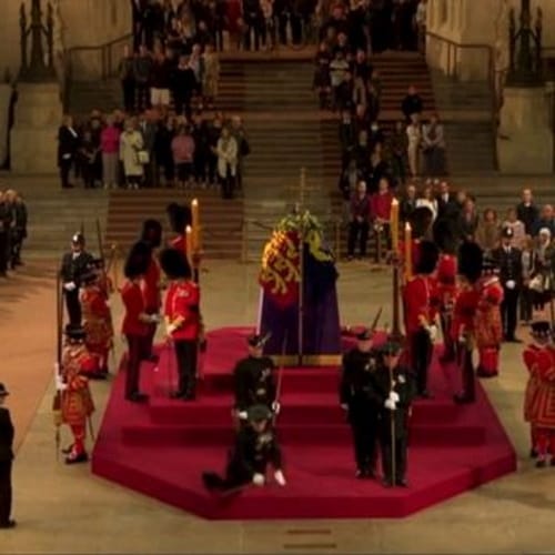 Queen’s Guard Collapses And Falls Off Podium While Guarding Coffin