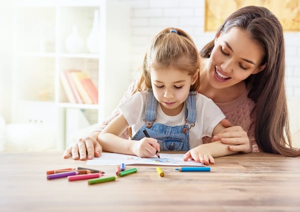 Mom and daughter coloring.