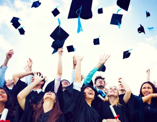 Graduation Caps Thrown in the Air.