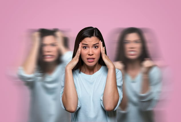 Stressed, confused and anxious woman.