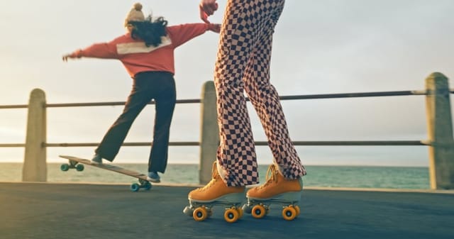 Friends roller blading together.