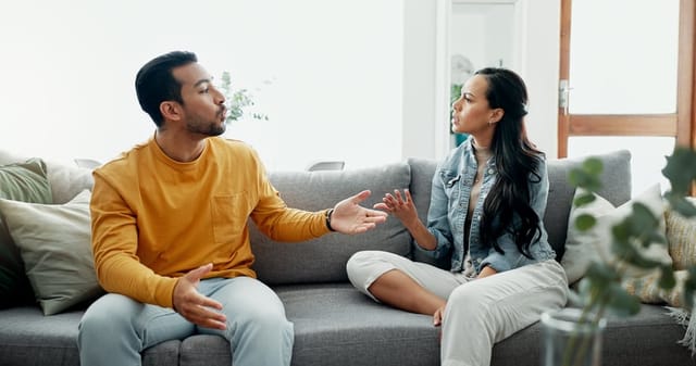 Unhappy couple in an argument.
